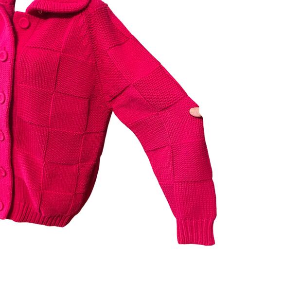 Vintage Sears Mary Lewis Hot Pink Chunky Knit Cardigan Sweater Japan Sz 38 Med - Picture 2 of 9